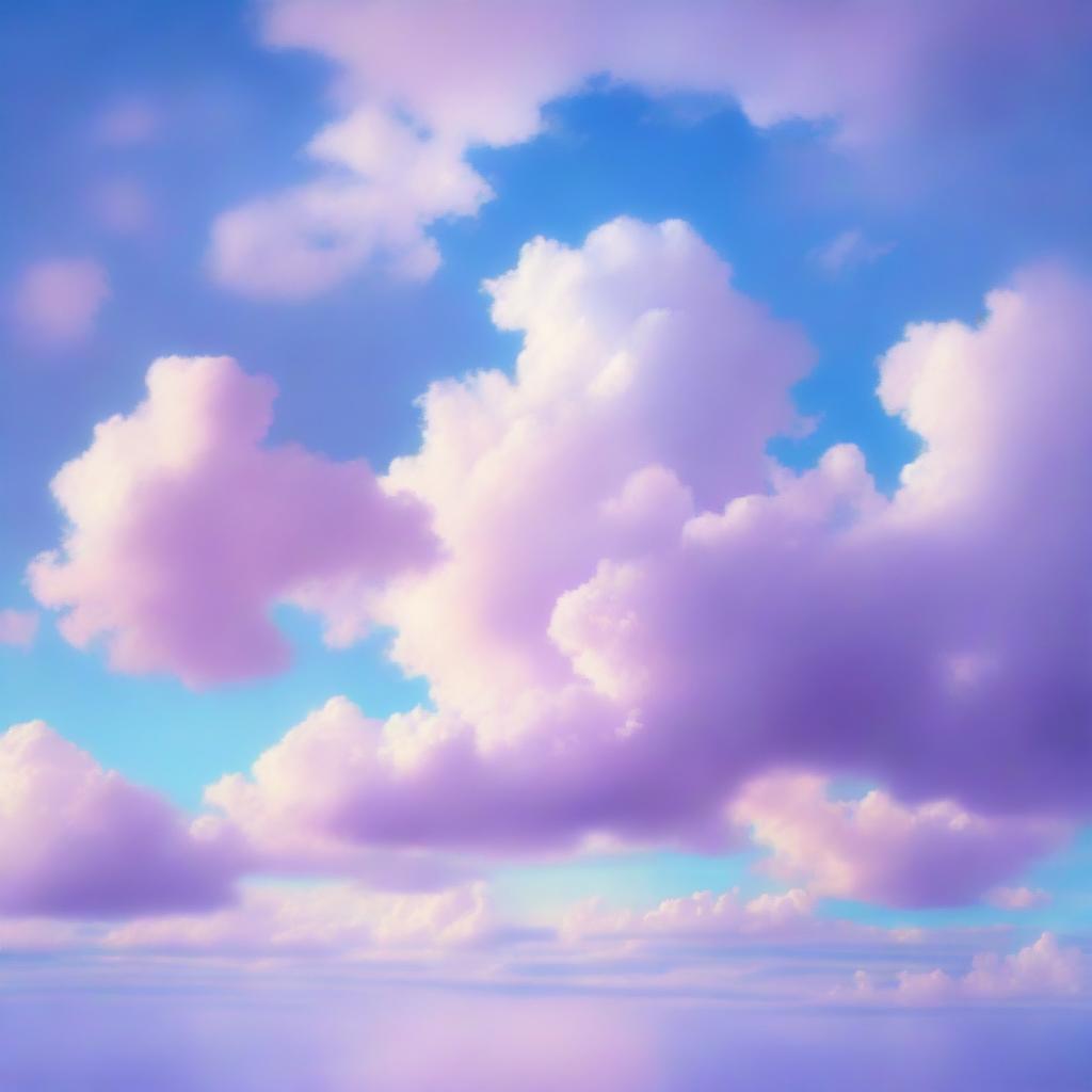 A beautiful scene featuring a blue lilac sky, with soft and dreamy clouds floating gently