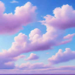 A beautiful scene featuring a blue lilac sky, with soft and dreamy clouds floating gently