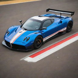 Pagani cars transformed into NASCAR racing vehicles, with a sleek aerodynamic shape, vibrant racing colors, logos, and tailored for high-speed track racing.