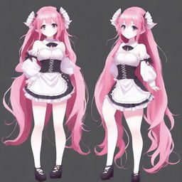 Create a full-body image of a tall, sexy anime girl with long pink hair and elf ears