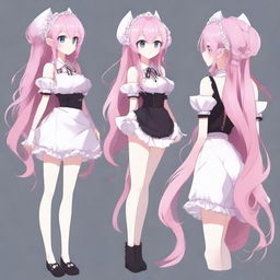 Create a full-body image of a tall, sexy anime girl with long pink hair and elf ears