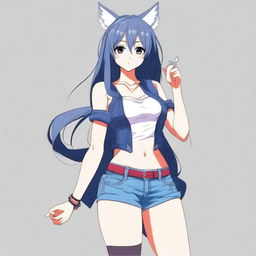 Create an image of a tall, sexy anime neko girl with wolf ears and tail