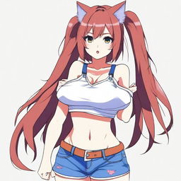 Create an image of a tall, sexy anime neko girl with wolf ears and tail