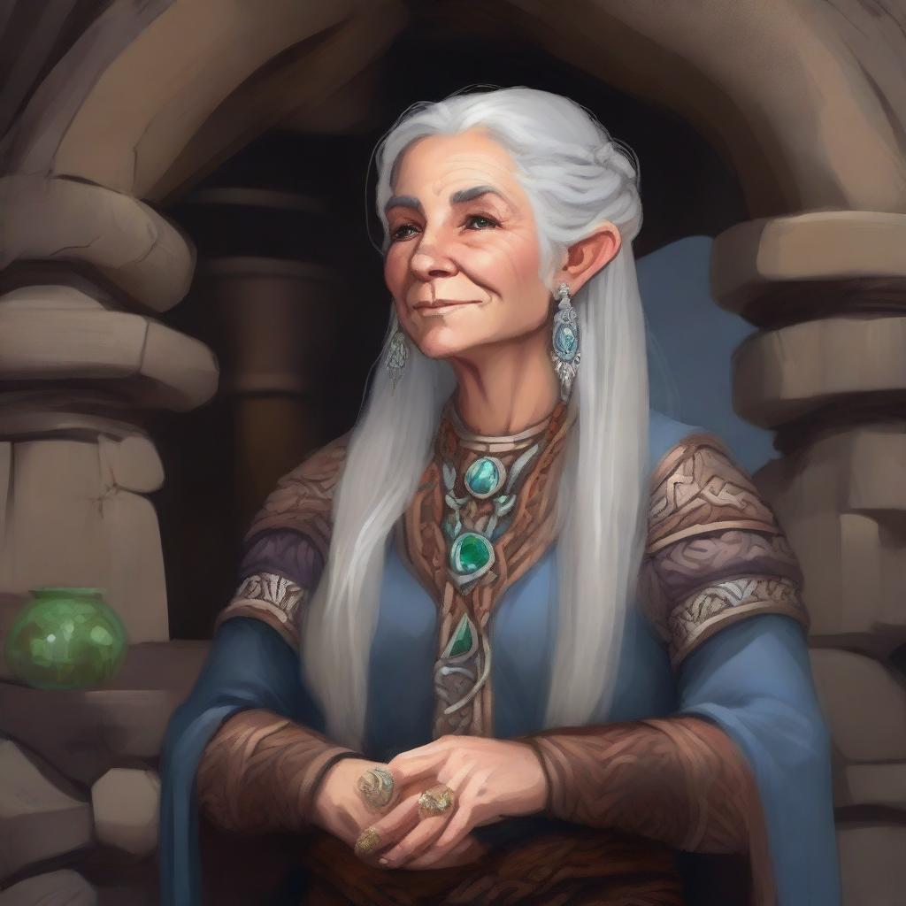 Create an image of a fair-skinned old female Hill Dwarf