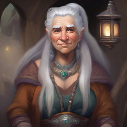 Create an image of a fair-skinned old female Hill Dwarf