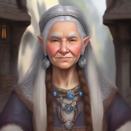 Create an image of a fair-skinned old female Hill Dwarf