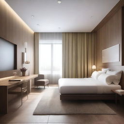 Design a modern hotel room that is 3 meters wide and 5 meters long