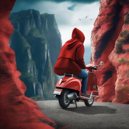 A dynamic digital art crime movie poster featuring a delivery guy wearing a red hoodie, blue jeans, and a backpack