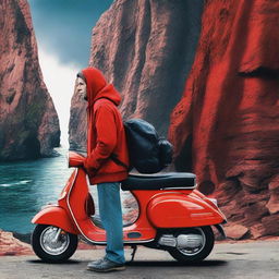 A dynamic collage-style crime movie poster featuring a delivery guy wearing a red hoodie, blue jeans, and a backpack