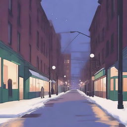 A lofi album cover art depicting a New York City street corner during the bleak winter twilight