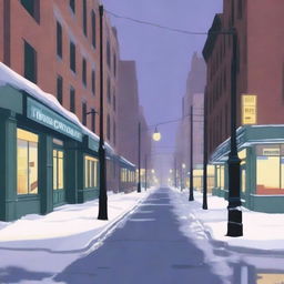 A lofi album cover art depicting a New York City street corner during the bleak winter twilight