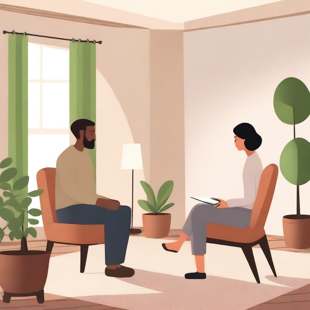 A serene and calming scene depicting a therapy session