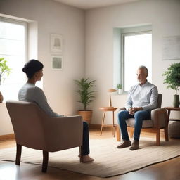 A serene and calming scene depicting a therapy session