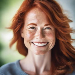 A detailed portrait of a mature redhead woman with freckles