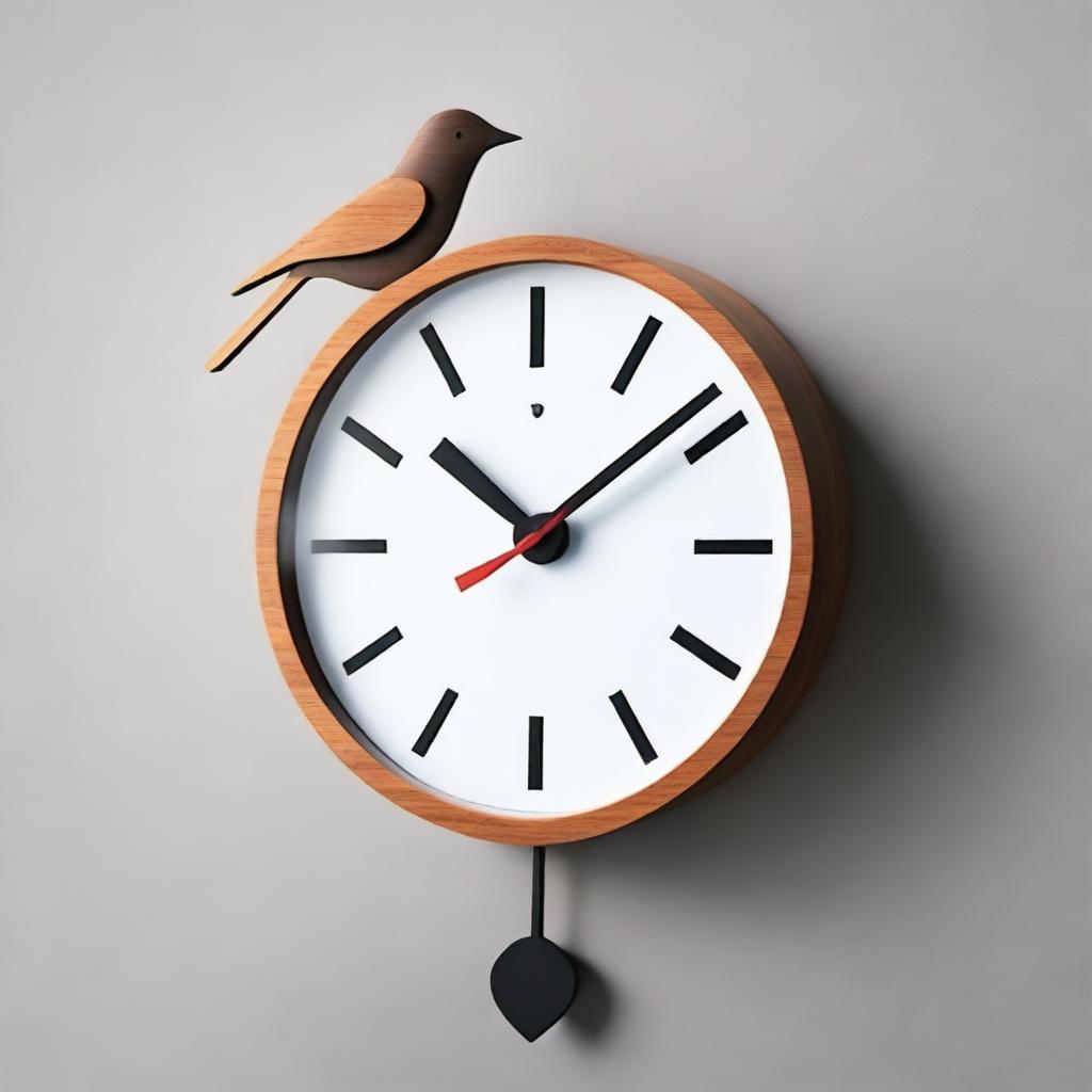 A modern cuckoo clock with a bird swinging