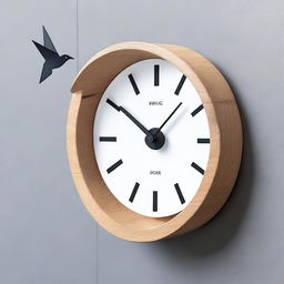 A modern cuckoo clock with a bird swinging