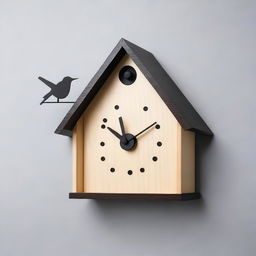 A modern cuckoo clock with a bird swinging