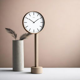 A sleek and modern pedestal clock with a tall, slim design, standing at 1