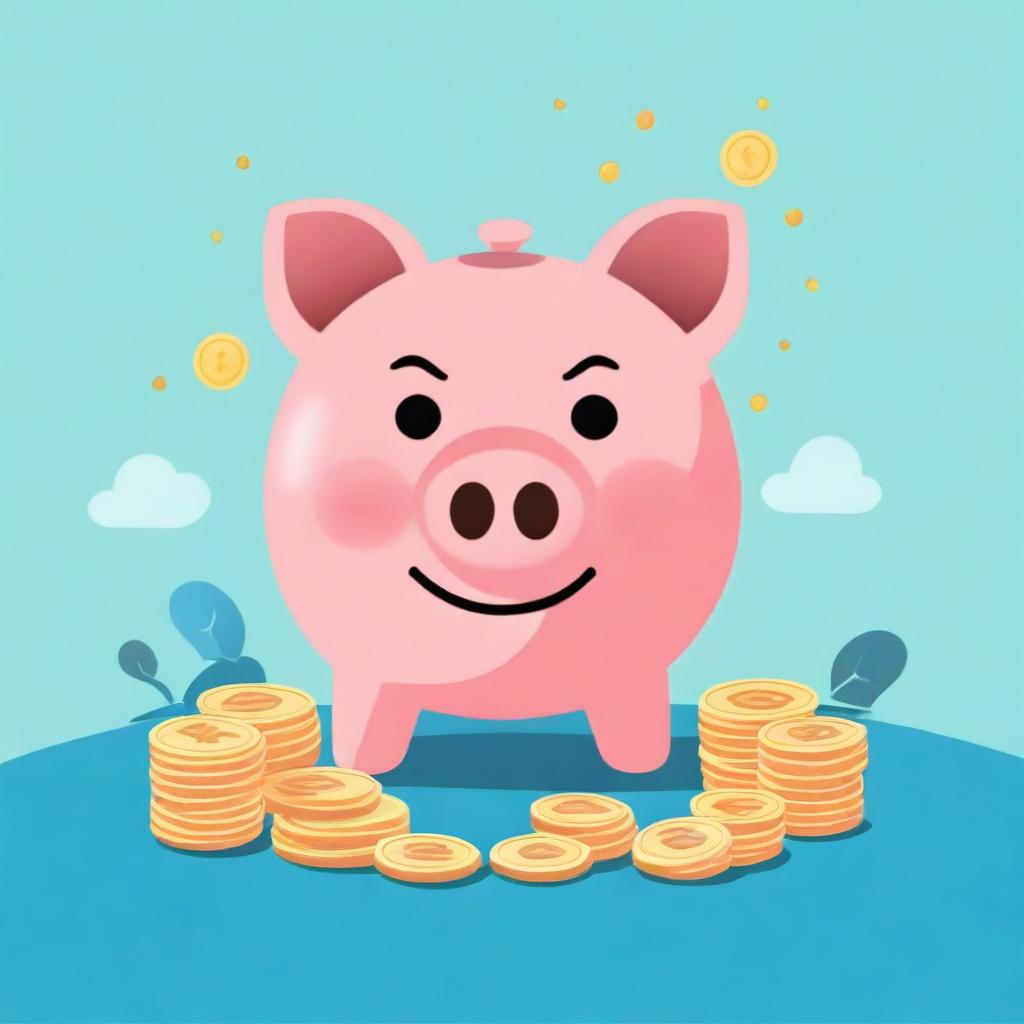 Create a personal finance book cover featuring a piggy bank with coins going into it