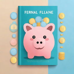 Create a personal finance book cover featuring a piggy bank with coins going into it