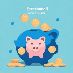 Create a personal finance book cover featuring a piggy bank with coins going into it