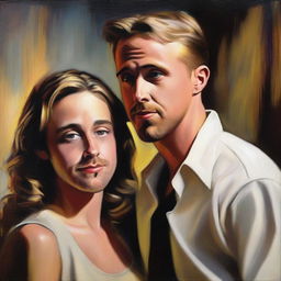 An oil painting of Ryan Gosling in love with another Ryan Gosling