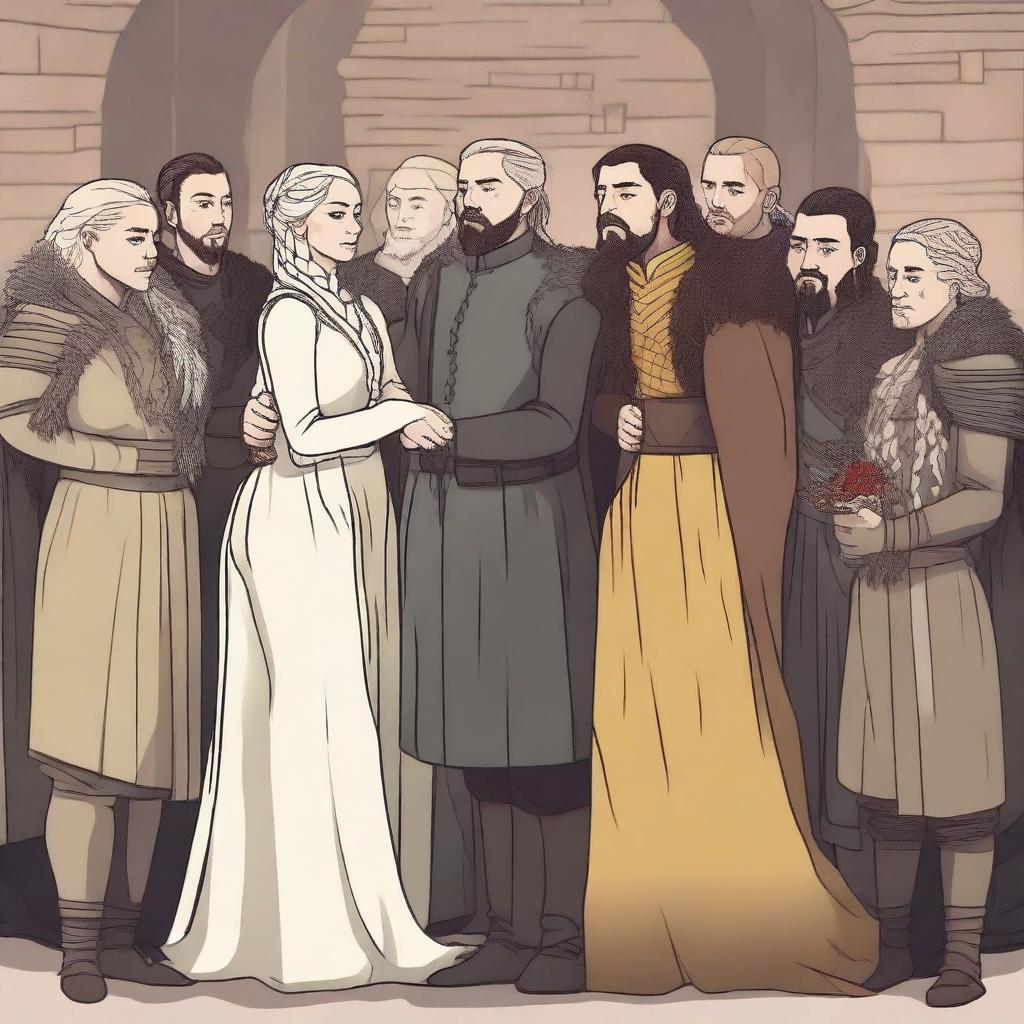 A scene from Game of Thrones featuring all main characters with a focus on LGBTQ+ representation