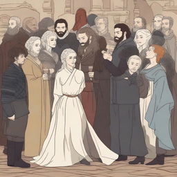 A scene from Game of Thrones featuring all main characters with a focus on LGBTQ+ representation