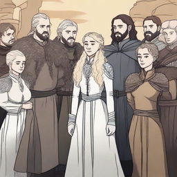 A scene from Game of Thrones featuring all main characters with a focus on LGBTQ+ representation