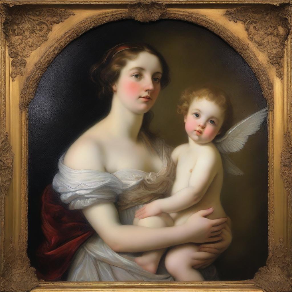 An oil painting of a Venus and a Cupid in the style of Velazquez