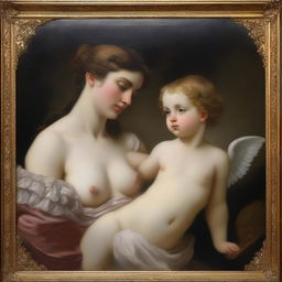 An oil painting of a Venus and a Cupid in the style of Velazquez