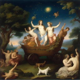 A detailed and vibrant depiction of the mythological scene of Bacchus and Ariadne