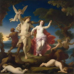 A detailed and vibrant depiction of the mythological scene of Bacchus and Ariadne