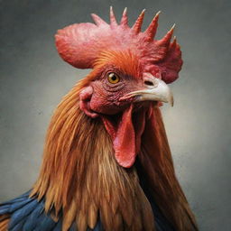 A robust and fierce rooster depicted in gritty digital artwork