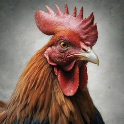 A robust and fierce rooster depicted in gritty digital artwork