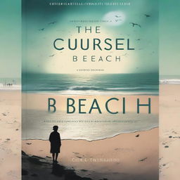 A book cover for 'The Cursed Beach', depicting a mysterious beach where anyone who visits meets an unfortunate fate