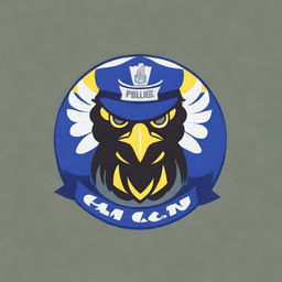 Create a bold and authoritative police logo featuring an eagle with its wings spread wide, wearing a police hat