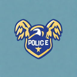 Create a 2D police logo featuring an eagle with its wings spread wide, integrated with a camera