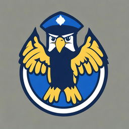 Create a 2D police logo featuring an eagle with its wings spread wide, integrated with a camera