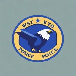 Create a 2D police logo featuring an eagle with its wings spread wide, integrated with a camera