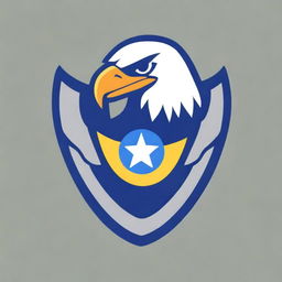 Create a 2D police logo featuring an eagle with its wings spread wide, integrated with a camera