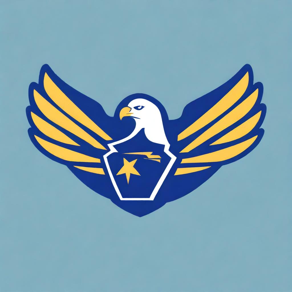 Create a 2D police logo featuring an eagle with its wings spread wide, integrated with a camera