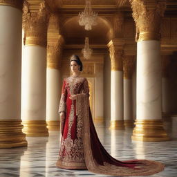 A regal and elegant portrait of a prince's favored wife, adorned in luxurious royal attire