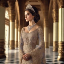 A regal and elegant portrait of a prince's favored wife, adorned in luxurious royal attire