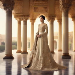 A regal and elegant portrait of a prince's favored wife, adorned in luxurious royal attire