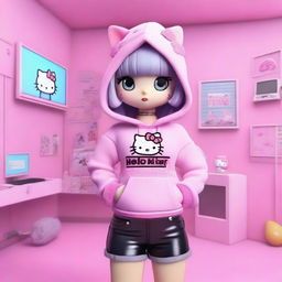 A 3D rendering of Hello Kitty styled as an e-girl