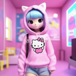 A 3D rendering of Hello Kitty styled as an e-girl