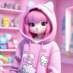 A 3D rendering of Hello Kitty styled as an e-girl