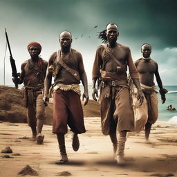 A movie poster titled 'Pirates of the Somali Lands' set in the early 21st century