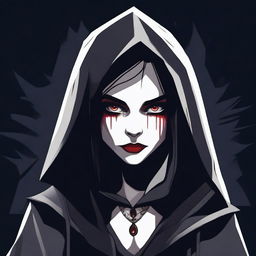 A detailed illustration of a female vampire with a hood and long ears